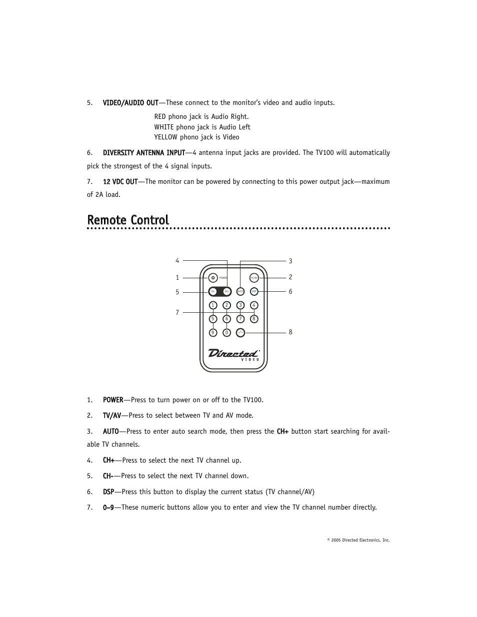 Rreem mo ottee cco on nttrro oll | Directed Video TV100 User Manual | Page 8 / 11