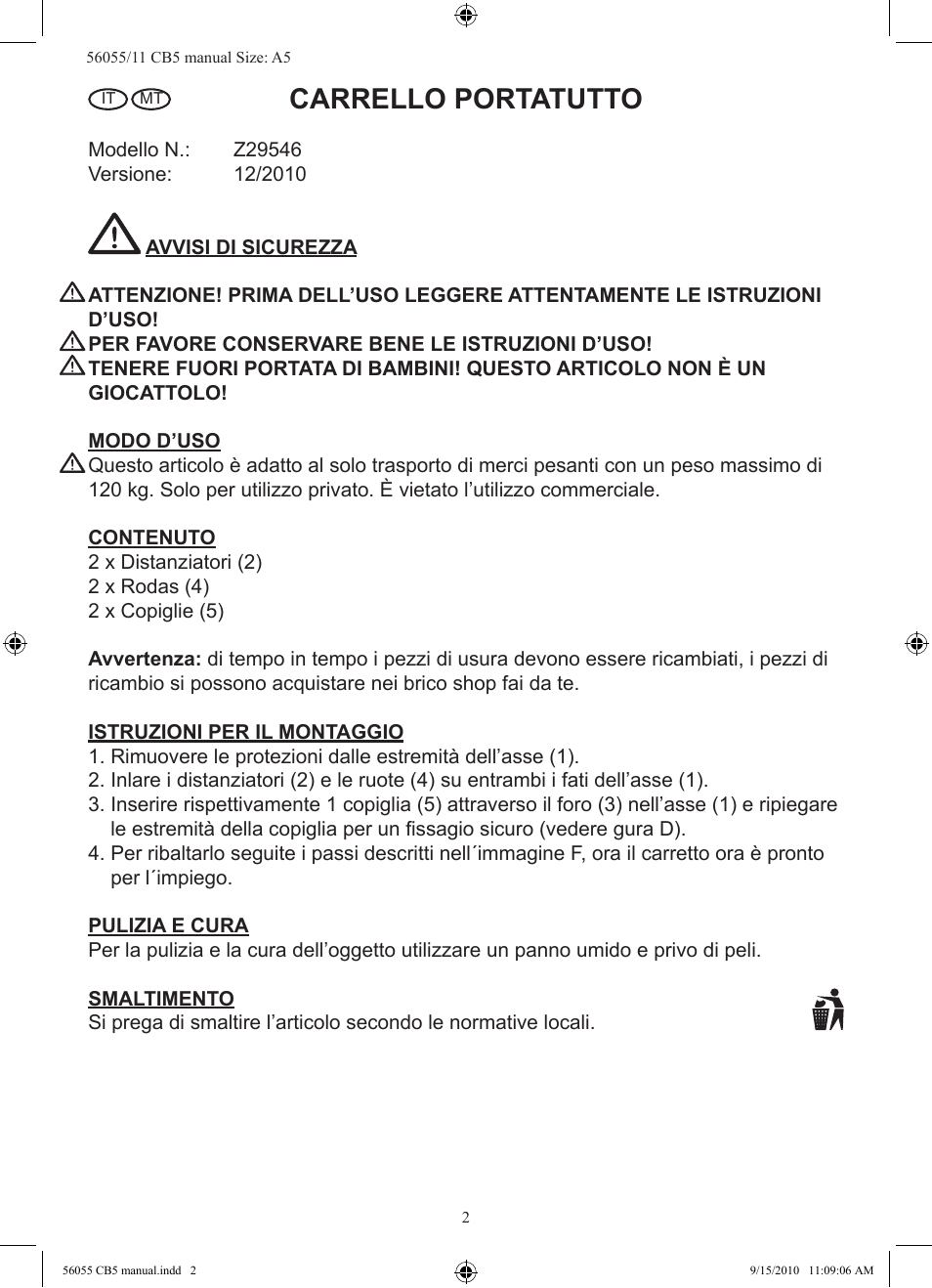 Carrello portatutto | Powerfix Z29546 User Manual | Page 3 / 7