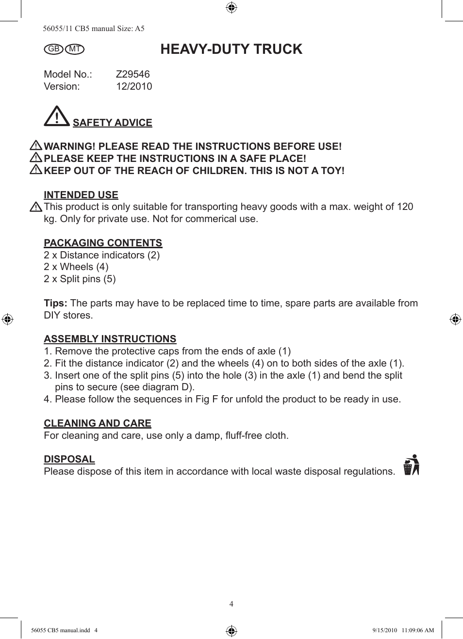 Heavy-duty truck | Powerfix Z29546 User Manual | Page 5 / 7