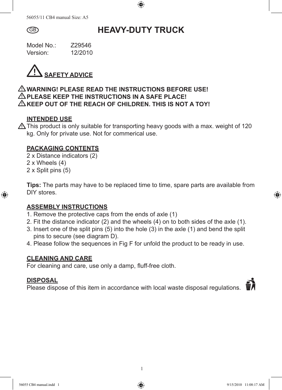 Heavy-duty truck | Powerfix Z29546 User Manual | Page 2 / 9