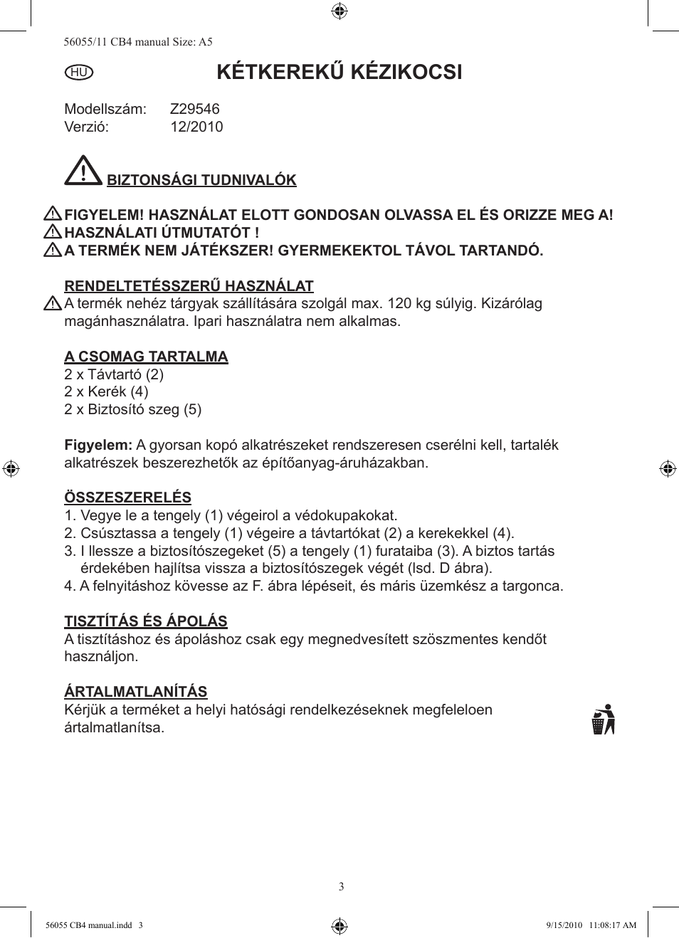 Kétkerekű kézikocsi | Powerfix Z29546 User Manual | Page 4 / 9