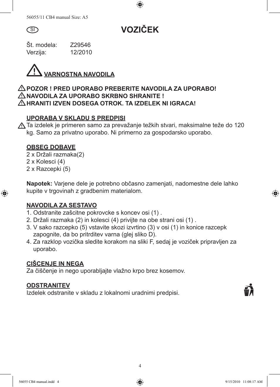 Voziček | Powerfix Z29546 User Manual | Page 5 / 9