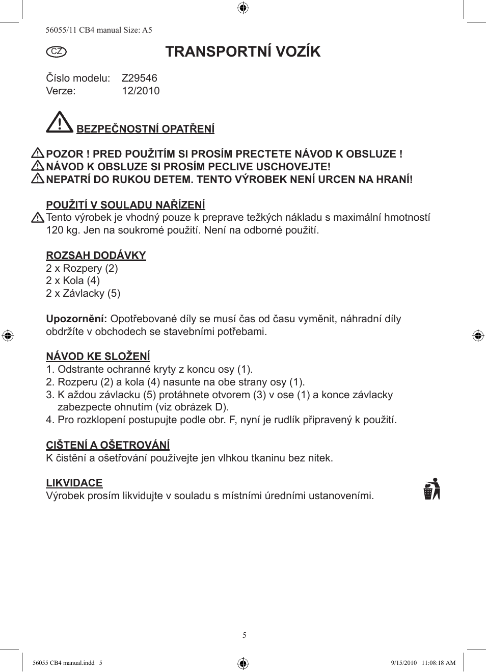 Transportní vozík | Powerfix Z29546 User Manual | Page 6 / 9