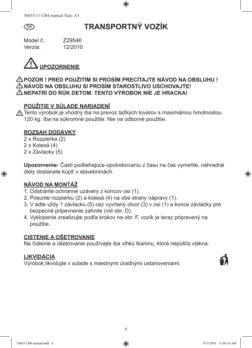 Transportný vozík | Powerfix Z29546 User Manual | Page 7 / 9