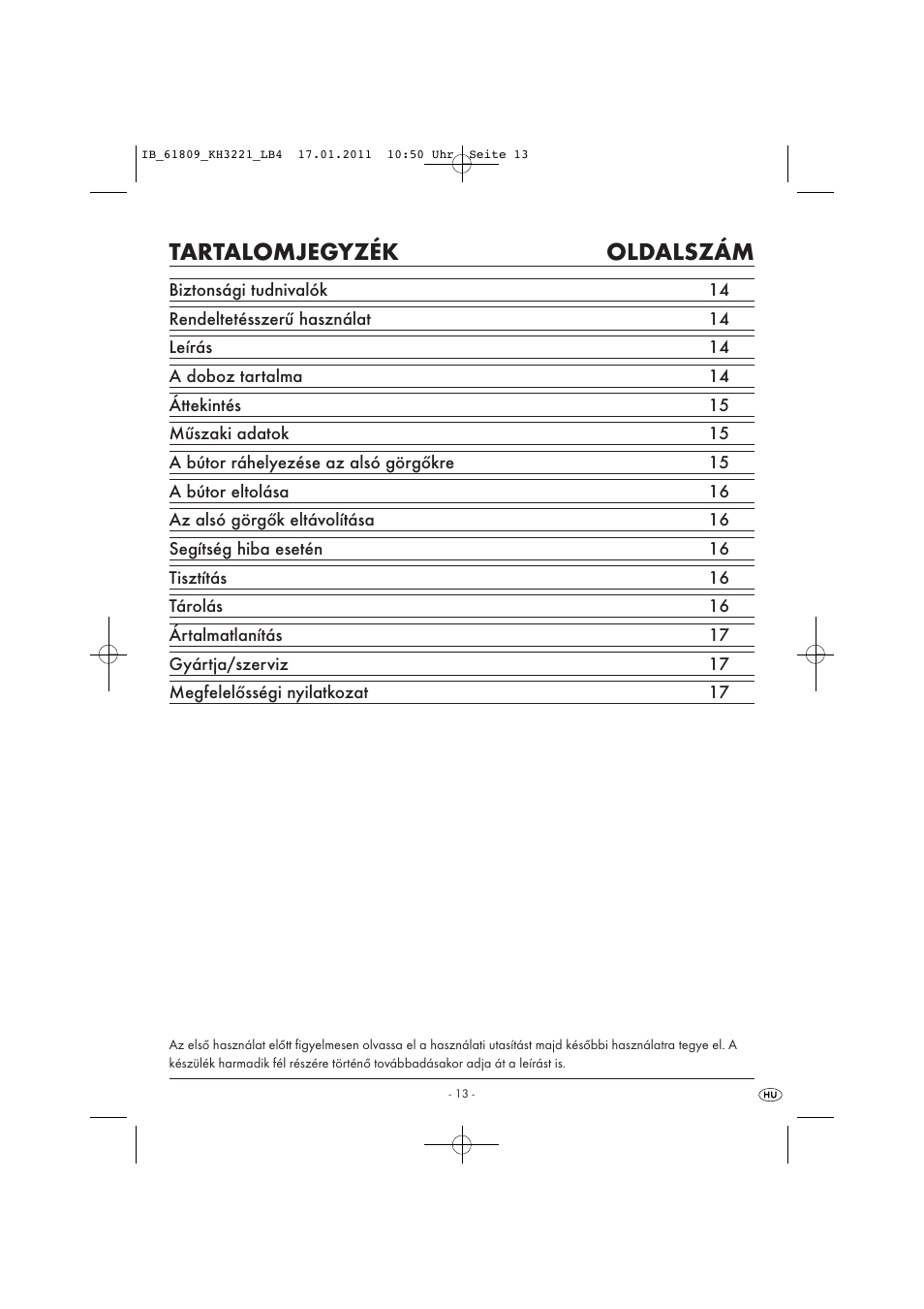 Tartalomjegyzék oldalszám | Powerfix KH 3221 User Manual | Page 15 / 43