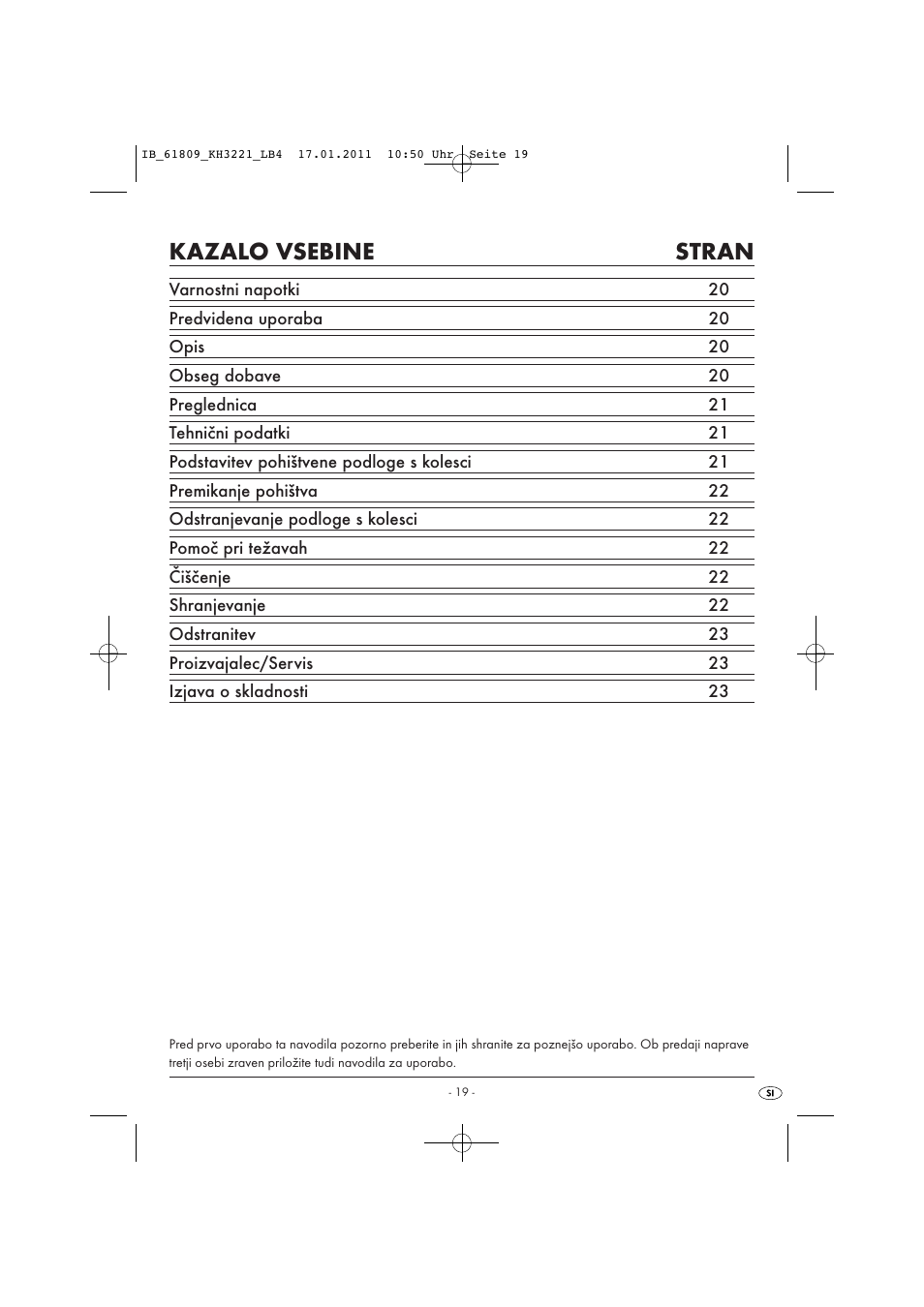 Kazalo vsebine stran | Powerfix KH 3221 User Manual | Page 21 / 43