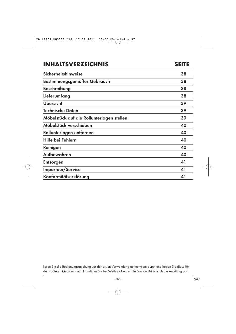 Inhaltsverzeichnis seite | Powerfix KH 3221 User Manual | Page 39 / 43