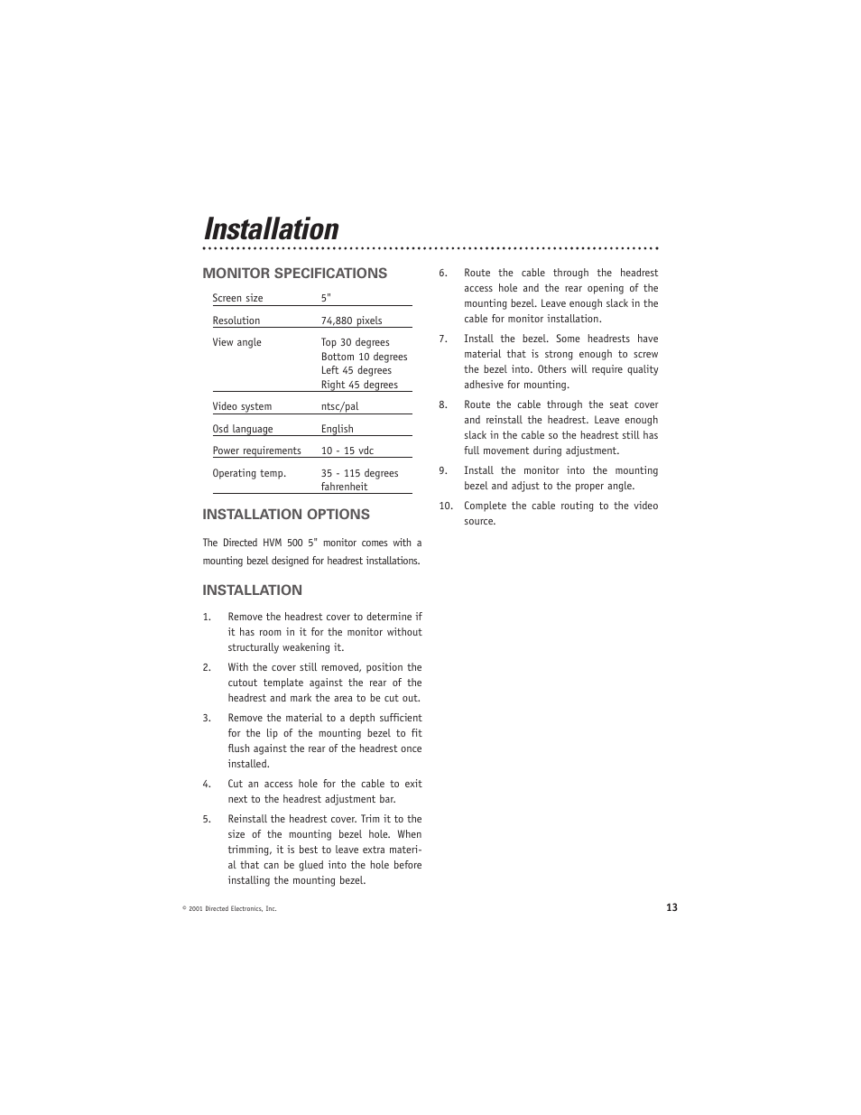 Installation | Directed Video HVM500 User Manual | Page 13 / 15
