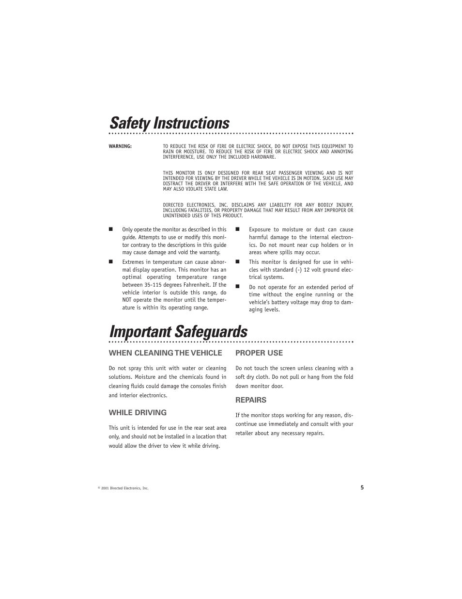 Important safeguards, Safety instructions | Directed Video HVM500 User Manual | Page 5 / 15