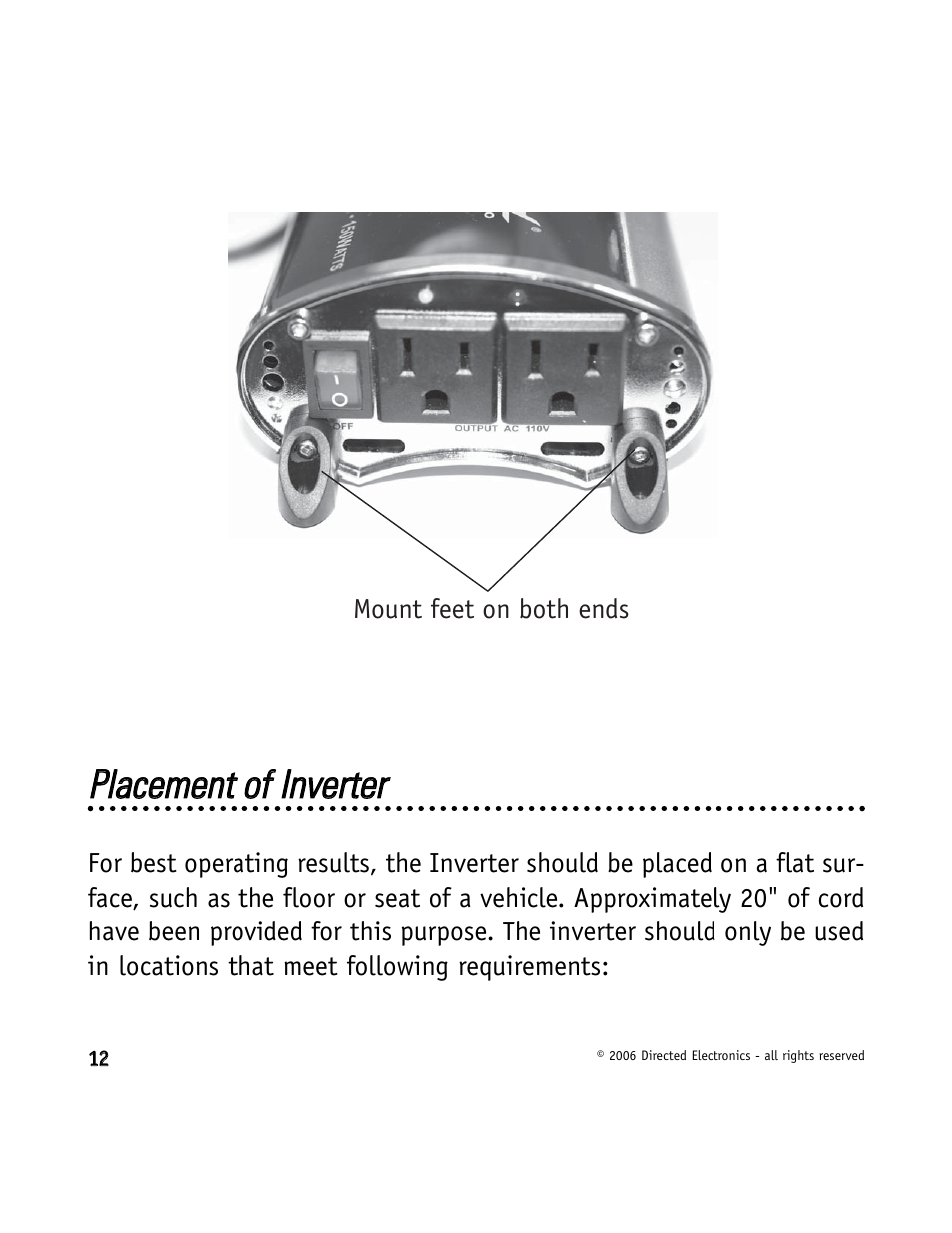 Ppllaacceem meenntt ooff iinnvveerrtteerr | Directed Video VDC301 User Manual | Page 12 / 30