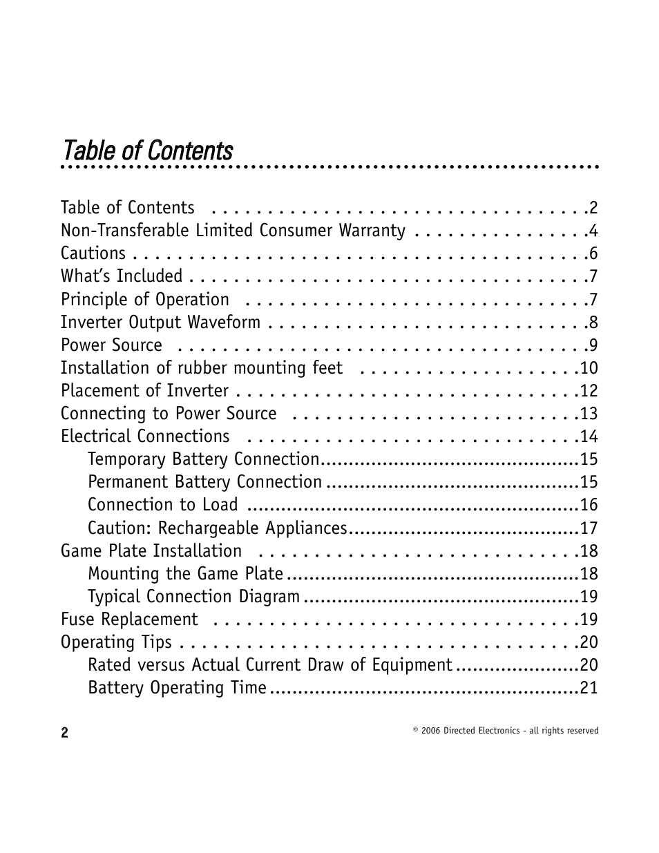 Ttaabbllee ooff c coonntteennttss | Directed Video VDC301 User Manual | Page 2 / 30