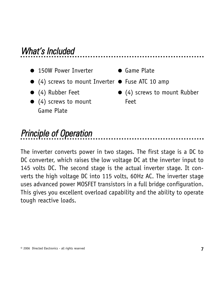 Wwhhaatt’’ss iinncclluuddeedd, Pprriinncciippllee ooff o oppeerraattiioonn | Directed Video VDC301 User Manual | Page 7 / 30