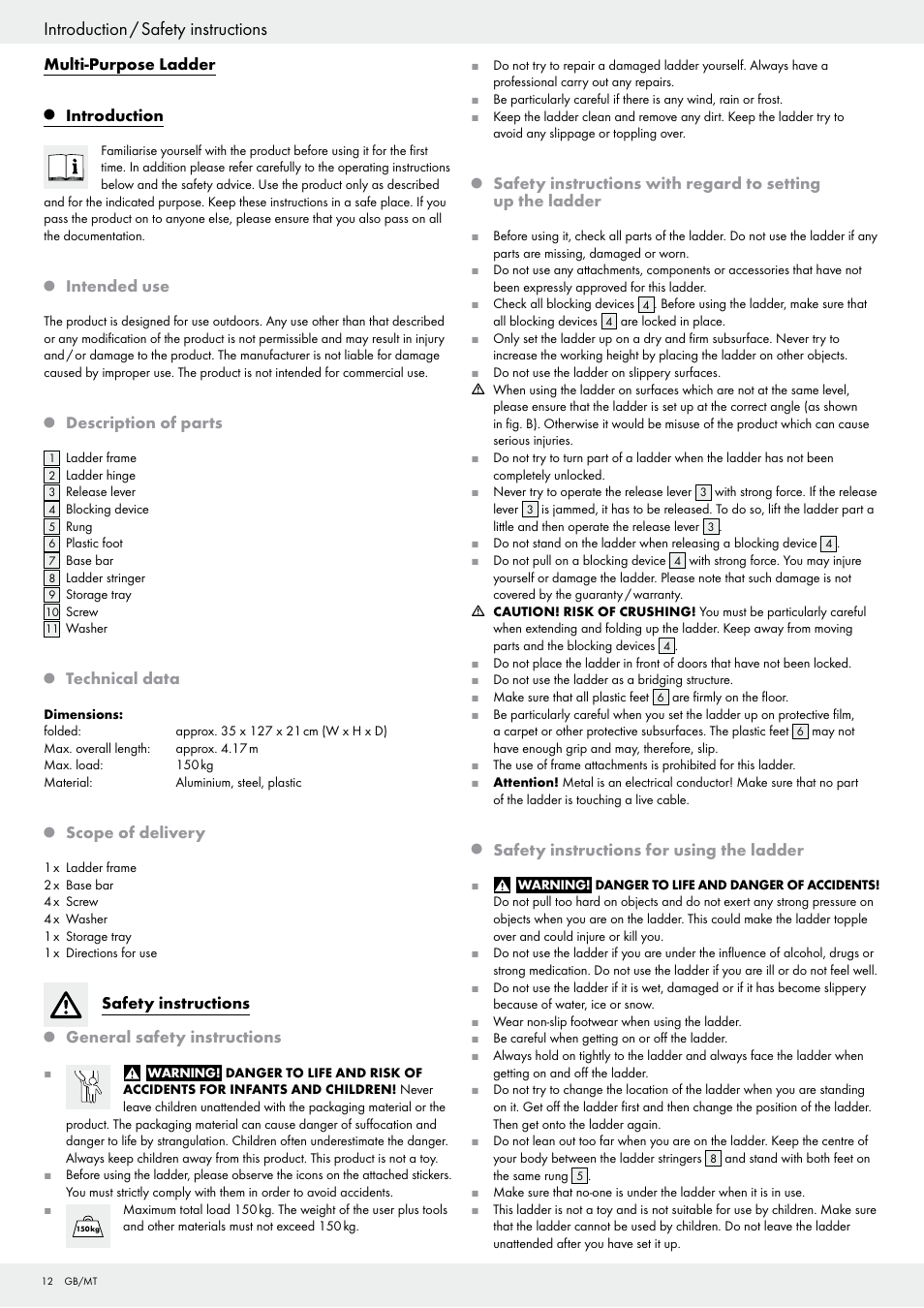 Introduction / safety instructions | Powerfix Z29835 User Manual | Page 12 / 19
