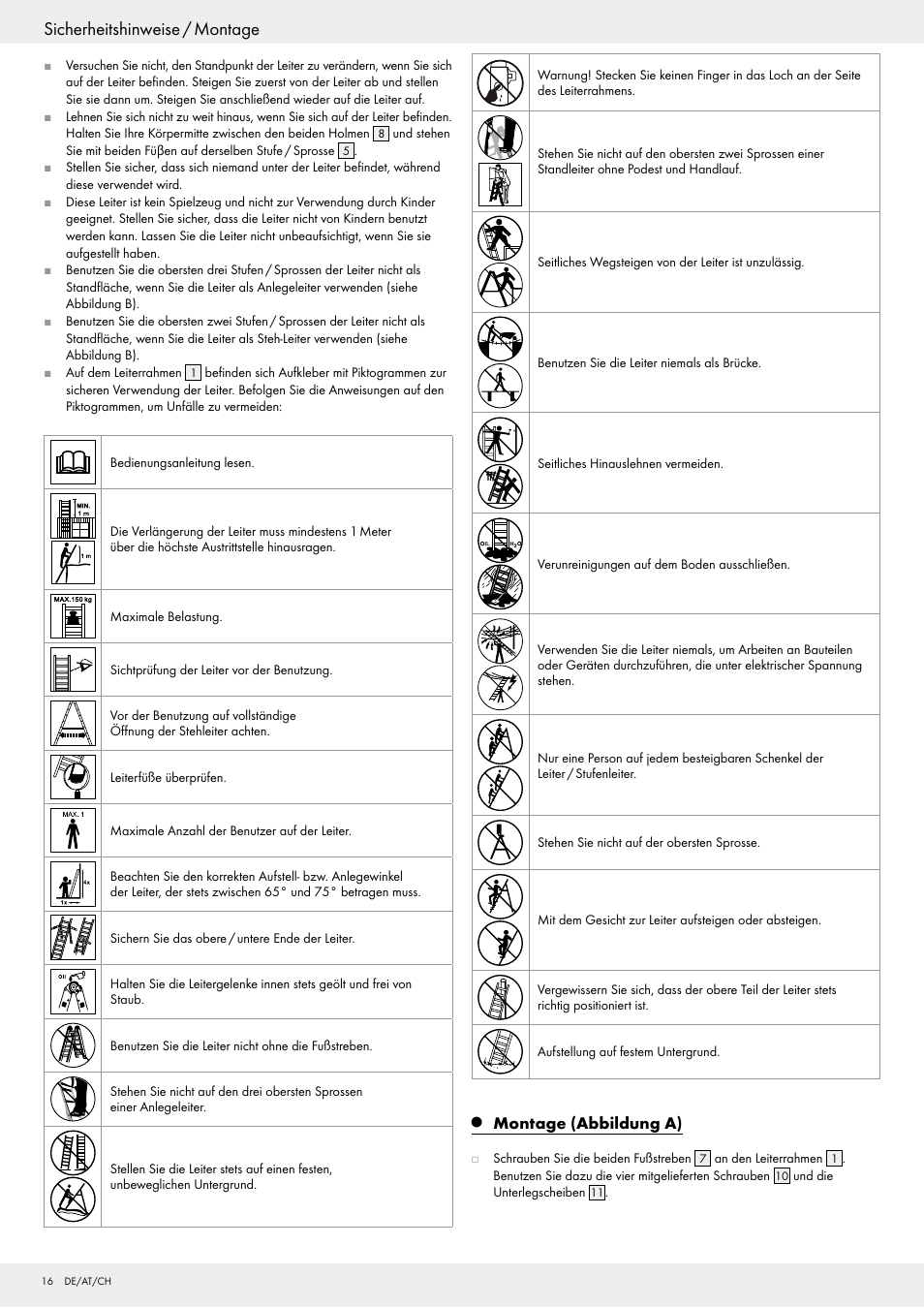 Sicherheitshinweise / montage | Powerfix Z29835 User Manual | Page 16 / 19