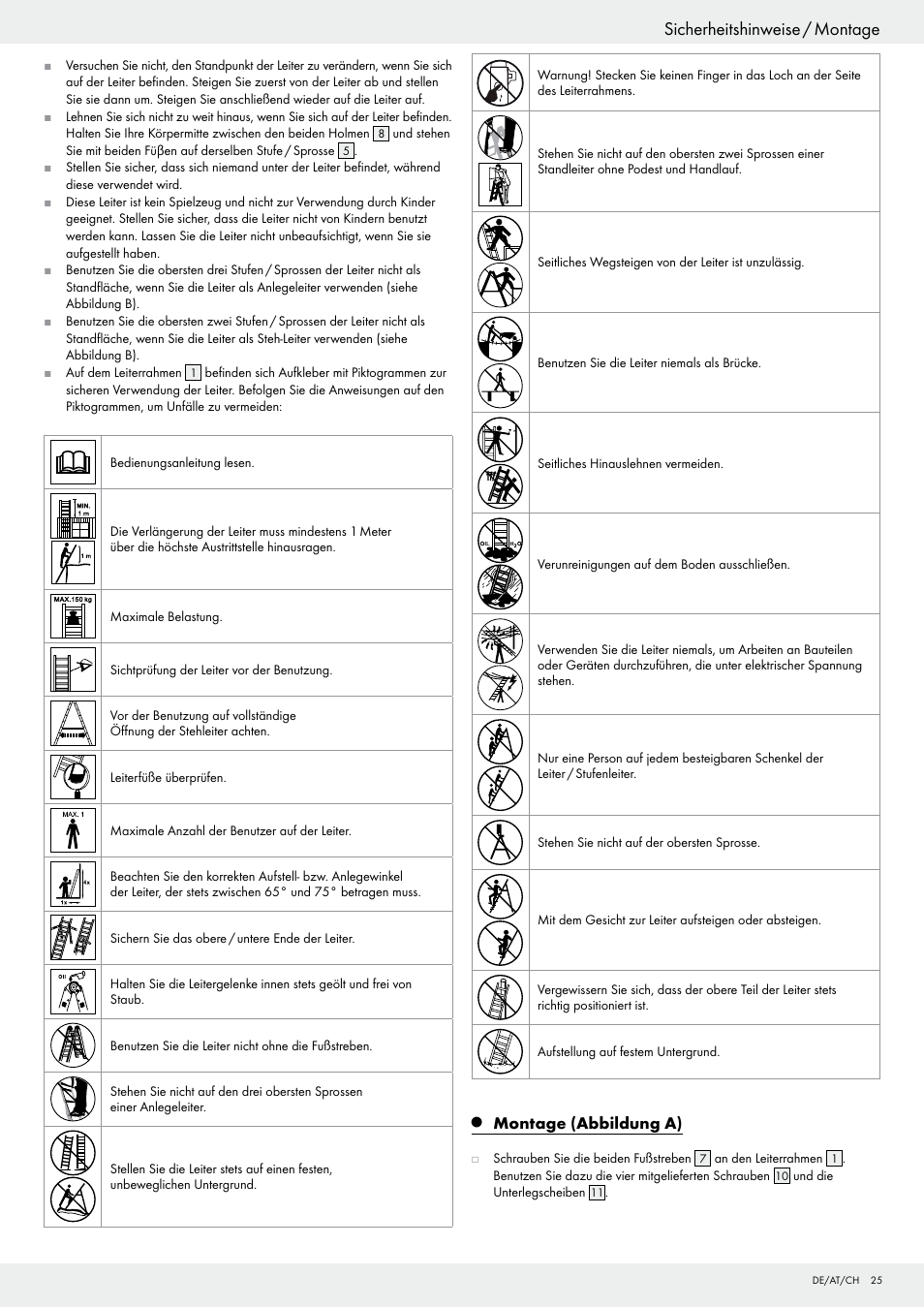 Sicherheitshinweise / montage | Powerfix Z29835 User Manual | Page 25 / 28