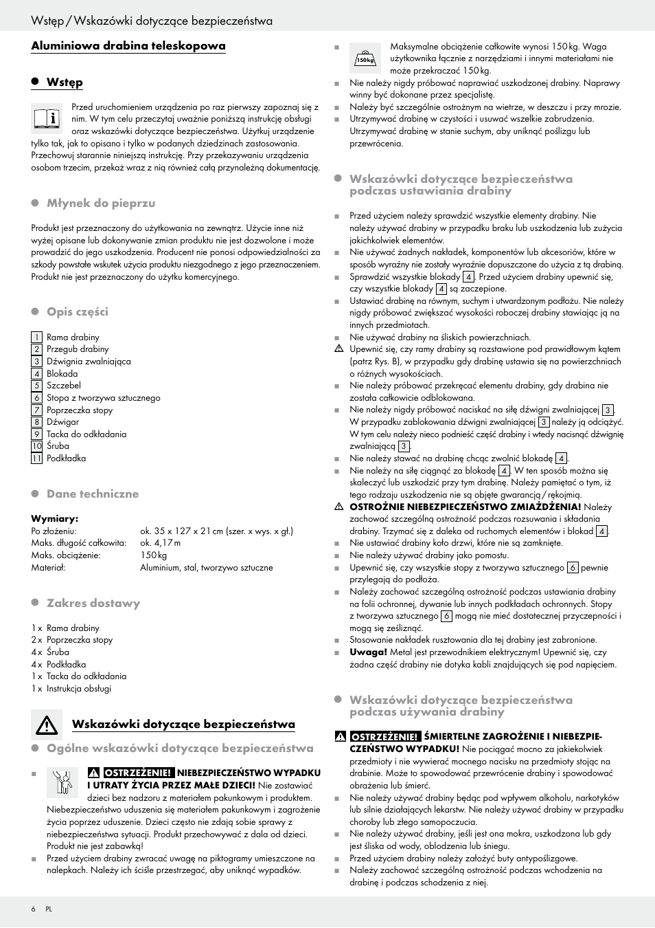 Wstęp / wskazówki dotyczące bezpieczeństwa | Powerfix Z29835 User Manual | Page 6 / 28