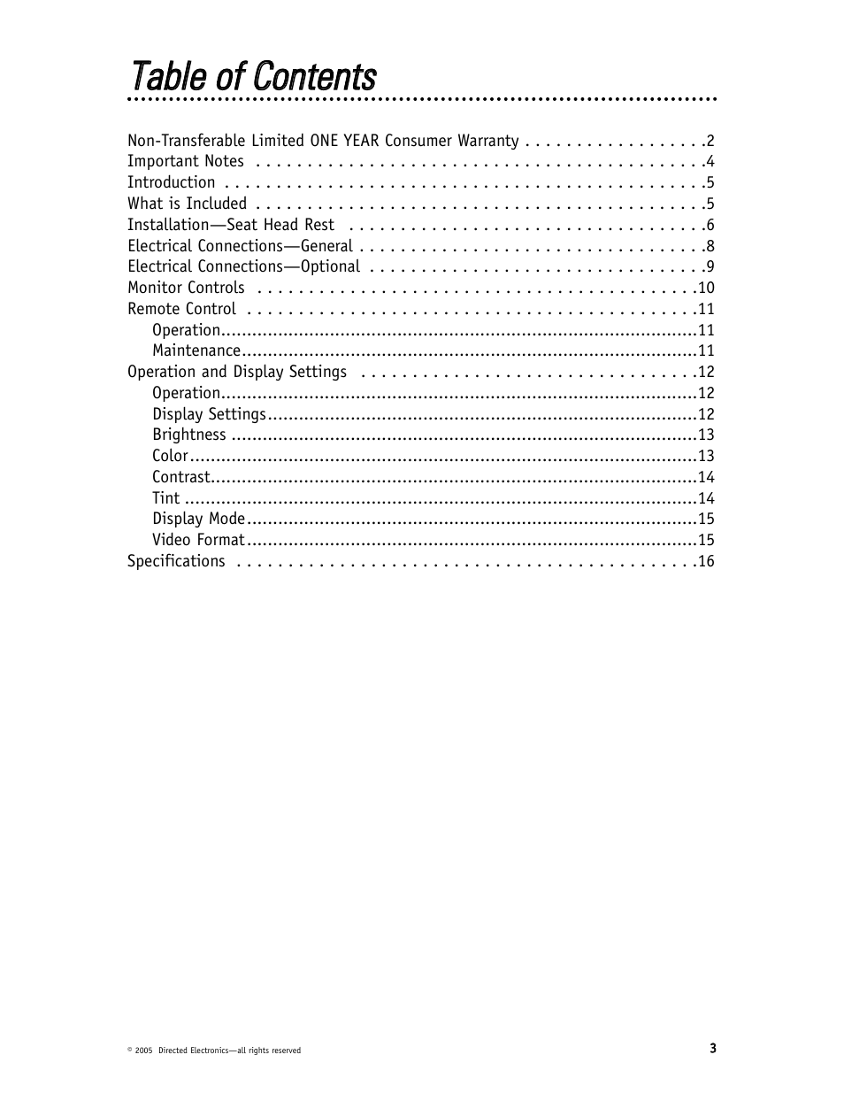 Ttaabbllee ooff c coonntteennttss | Directed Video HVM700 User Manual | Page 3 / 16