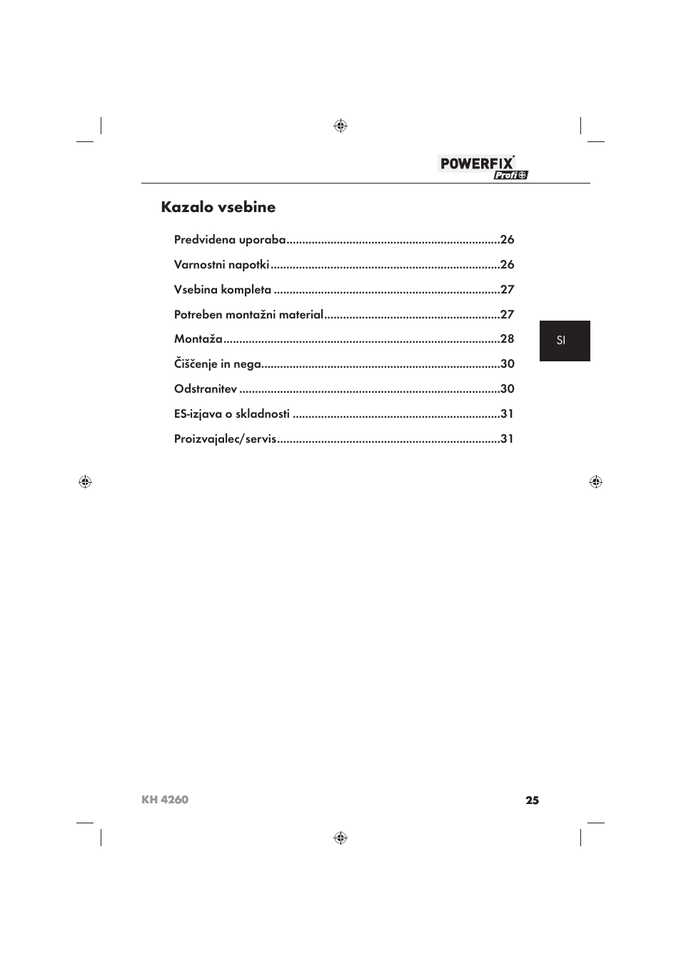 Kazalo vsebine | Powerfix KH 4260 User Manual | Page 26 / 57