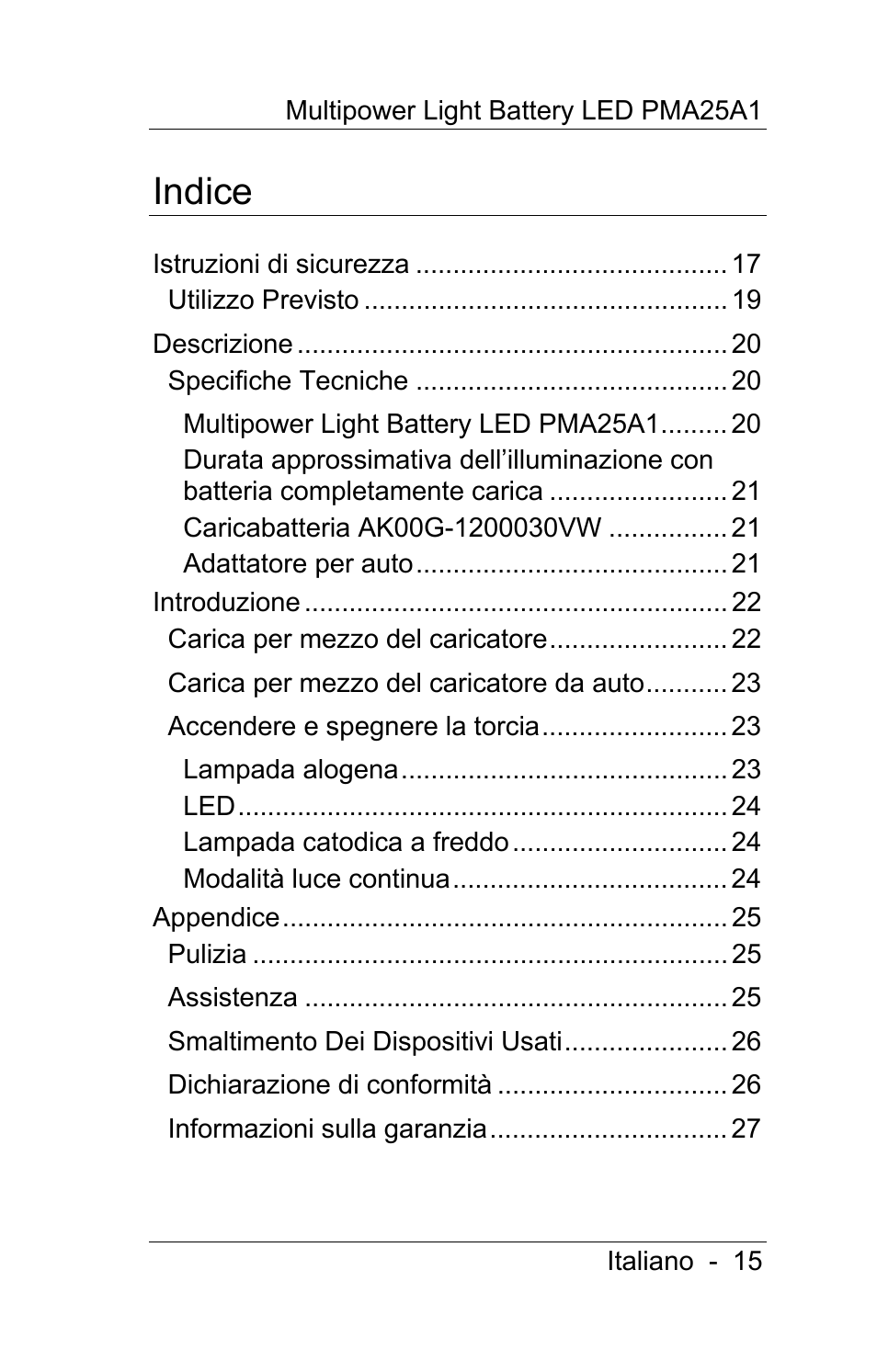 Indice | Powerfix PMA25A1 User Manual | Page 16 / 68