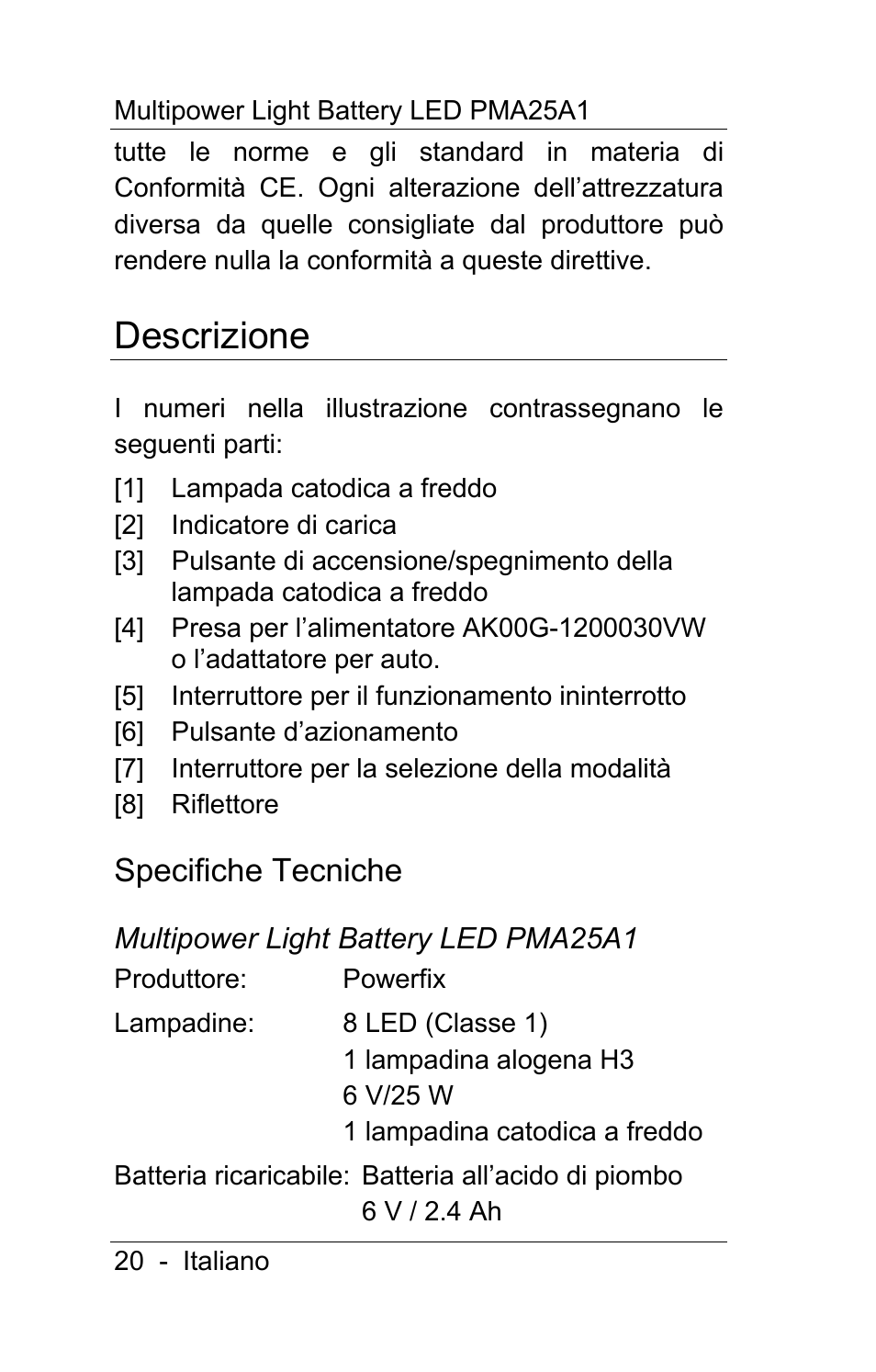 Descrizione, Specifiche tecniche | Powerfix PMA25A1 User Manual | Page 21 / 68