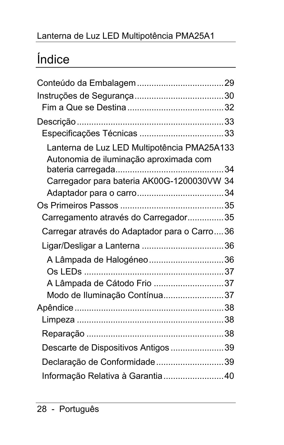 Índice | Powerfix PMA25A1 User Manual | Page 29 / 68