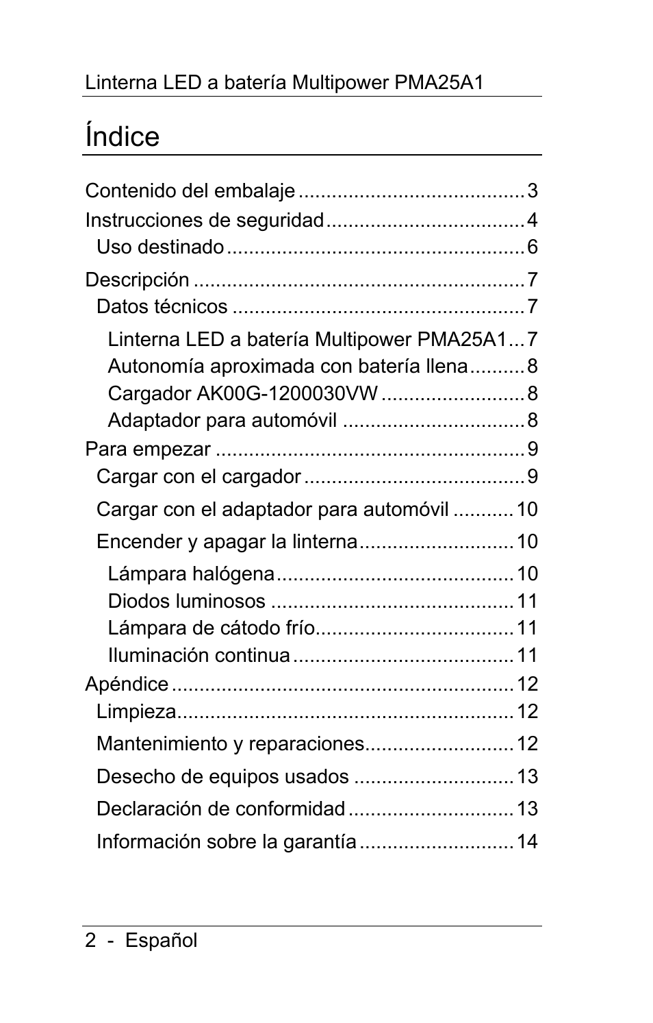 Índice | Powerfix PMA25A1 User Manual | Page 3 / 68