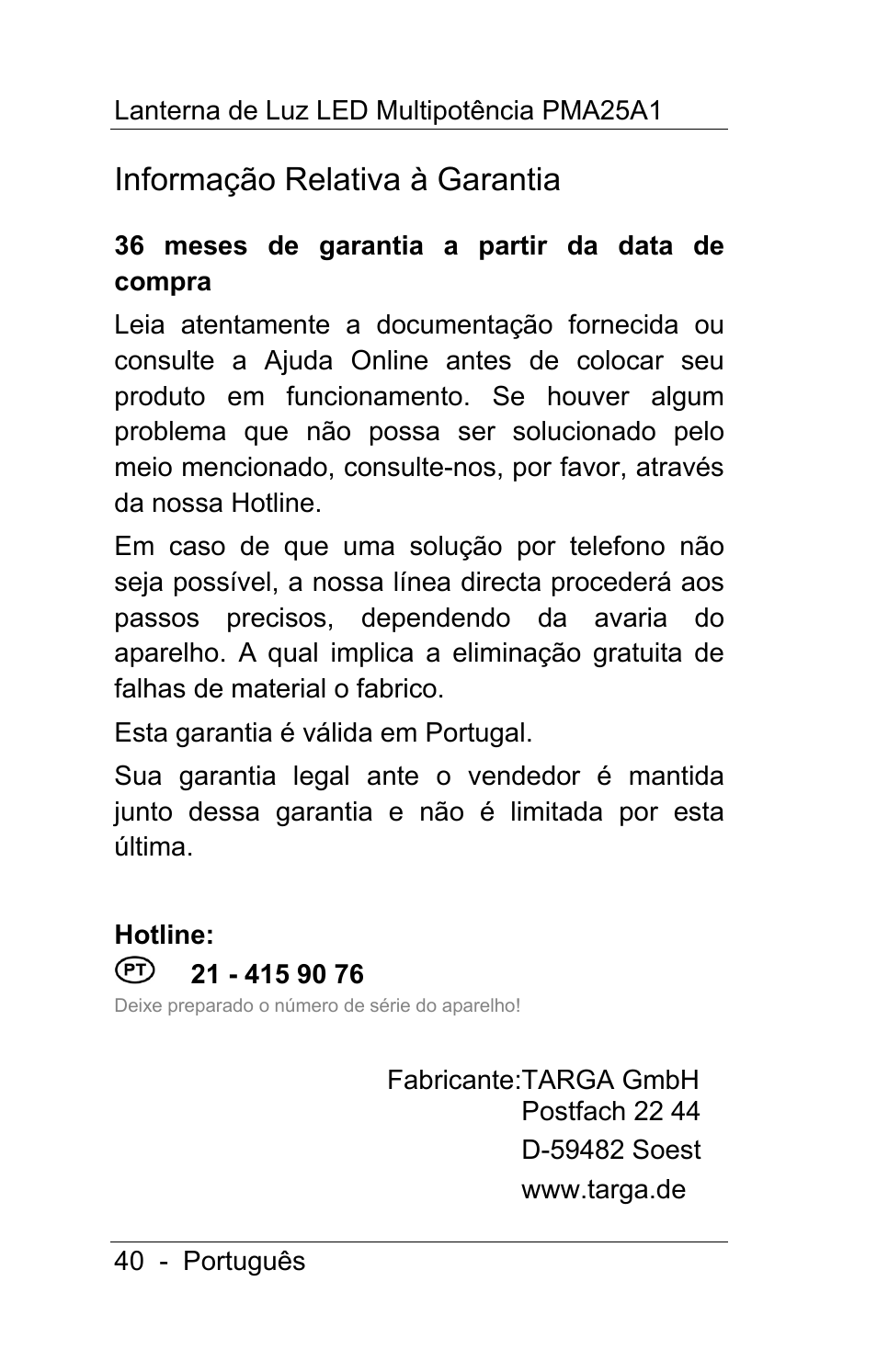 Informação relativa à garantia | Powerfix PMA25A1 User Manual | Page 41 / 68