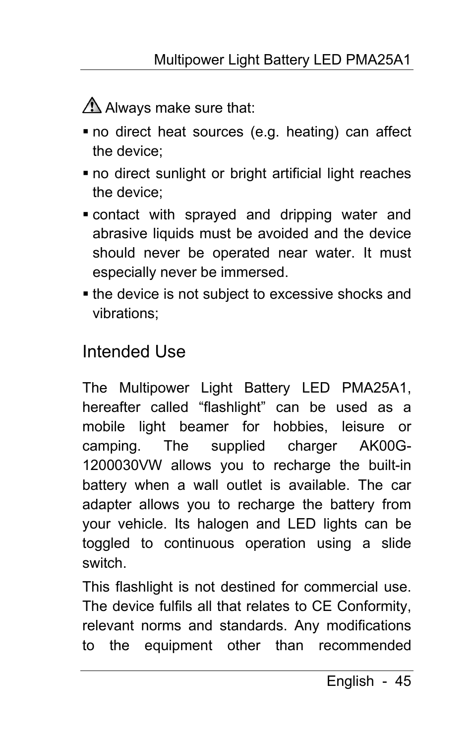 Intended use | Powerfix PMA25A1 User Manual | Page 46 / 68