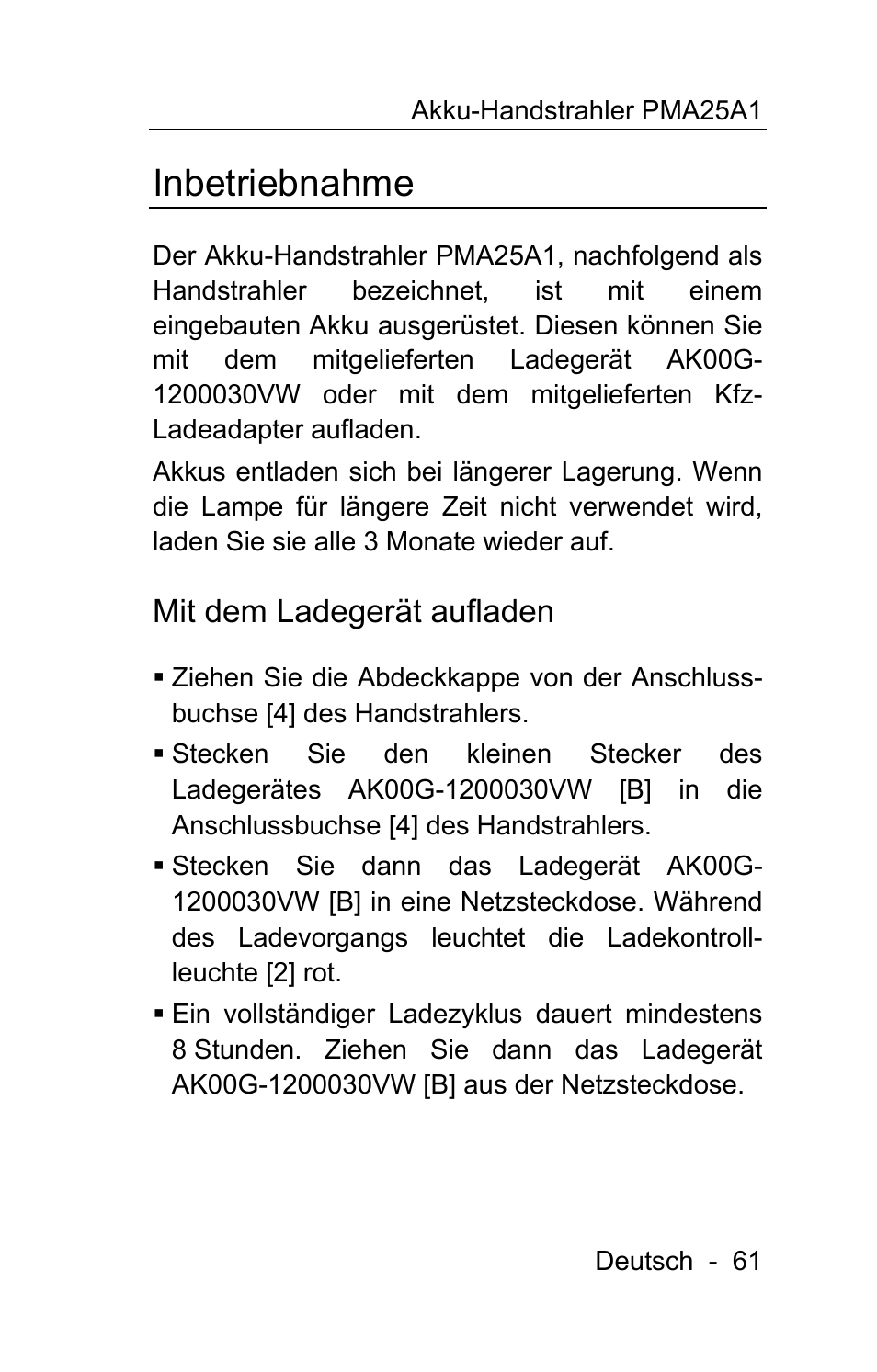 Inbetriebnahme, Mit dem ladegerät aufladen | Powerfix PMA25A1 User Manual | Page 62 / 68