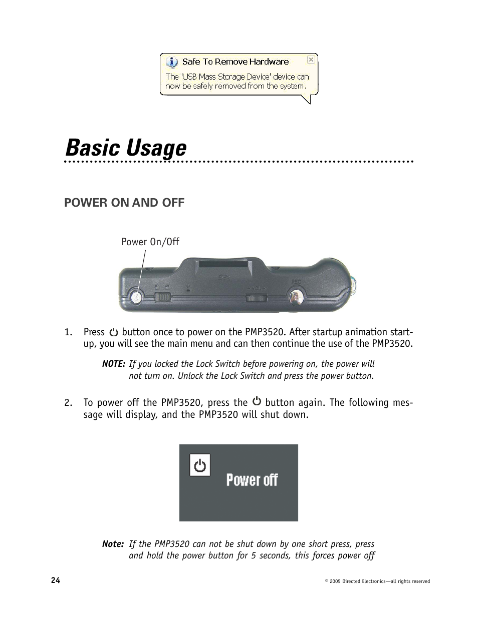 Basic usage | Directed Video Portable Media Player User Manual | Page 24 / 70