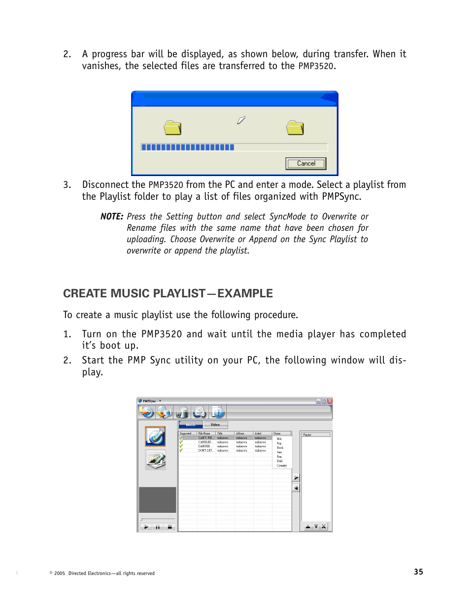 Create music playlist—example | Directed Video Portable Media Player User Manual | Page 35 / 70
