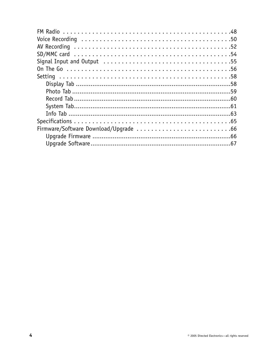 Directed Video Portable Media Player User Manual | Page 4 / 70