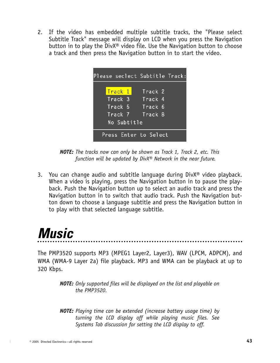Music | Directed Video Portable Media Player User Manual | Page 43 / 70