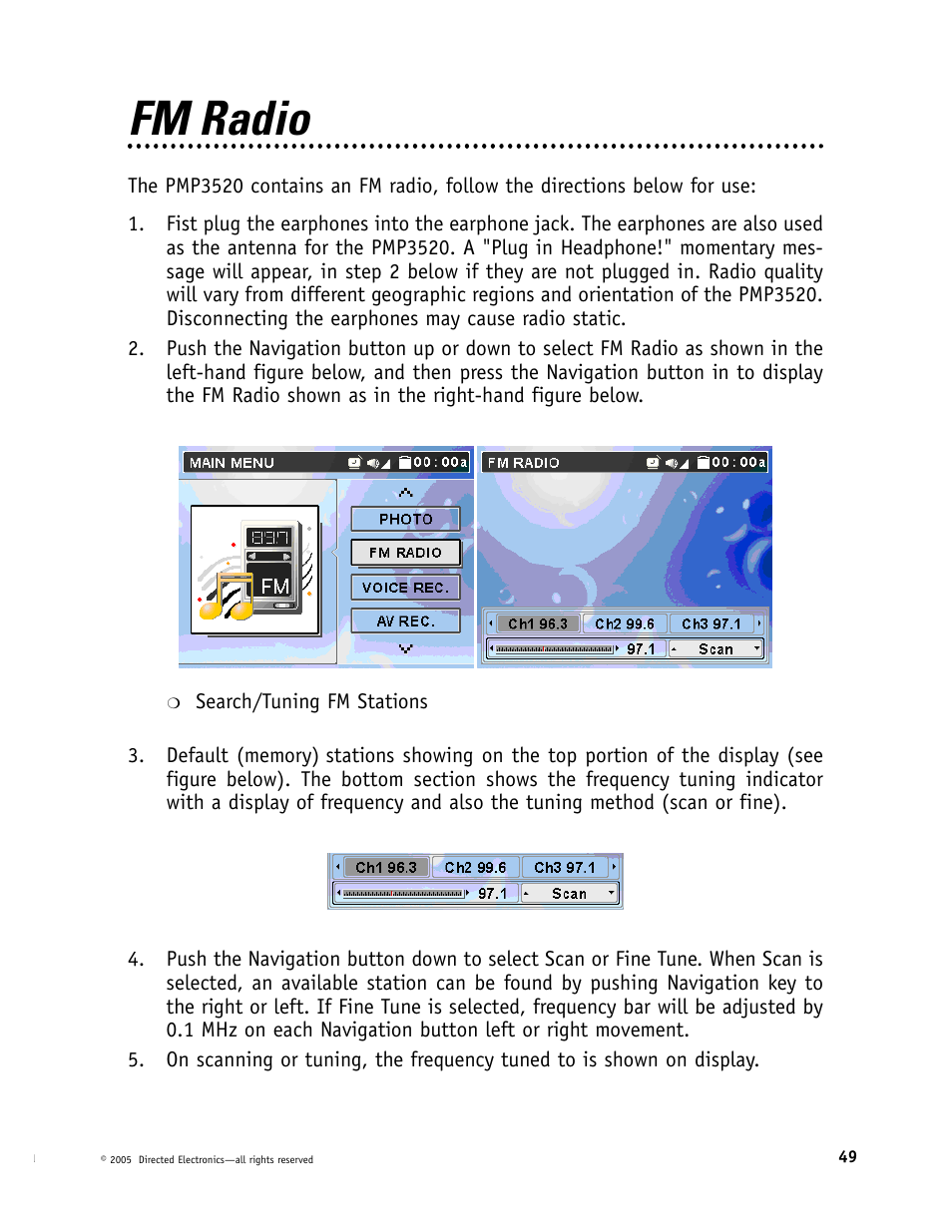 Fm radio | Directed Video Portable Media Player User Manual | Page 49 / 70