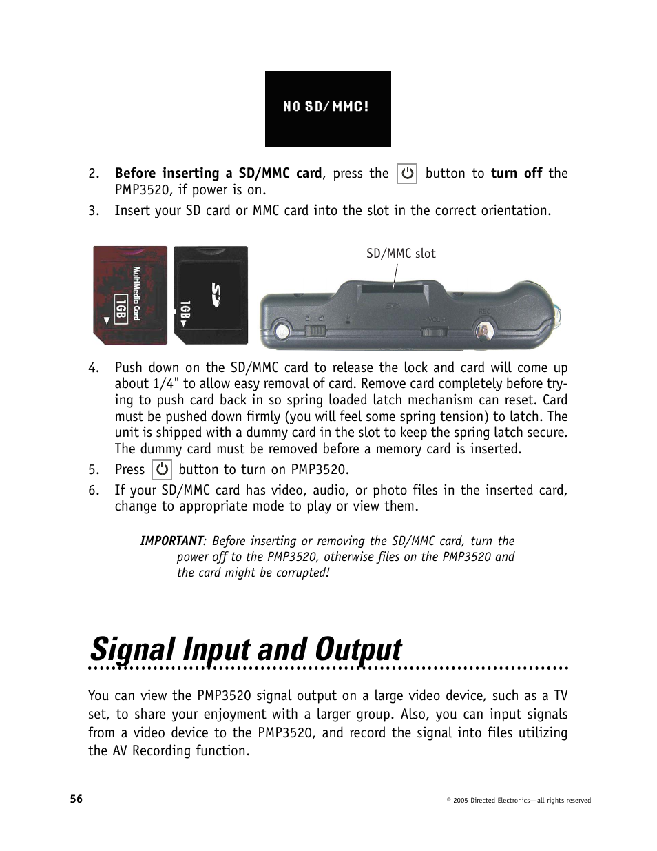 Signal input and output | Directed Video Portable Media Player User Manual | Page 56 / 70