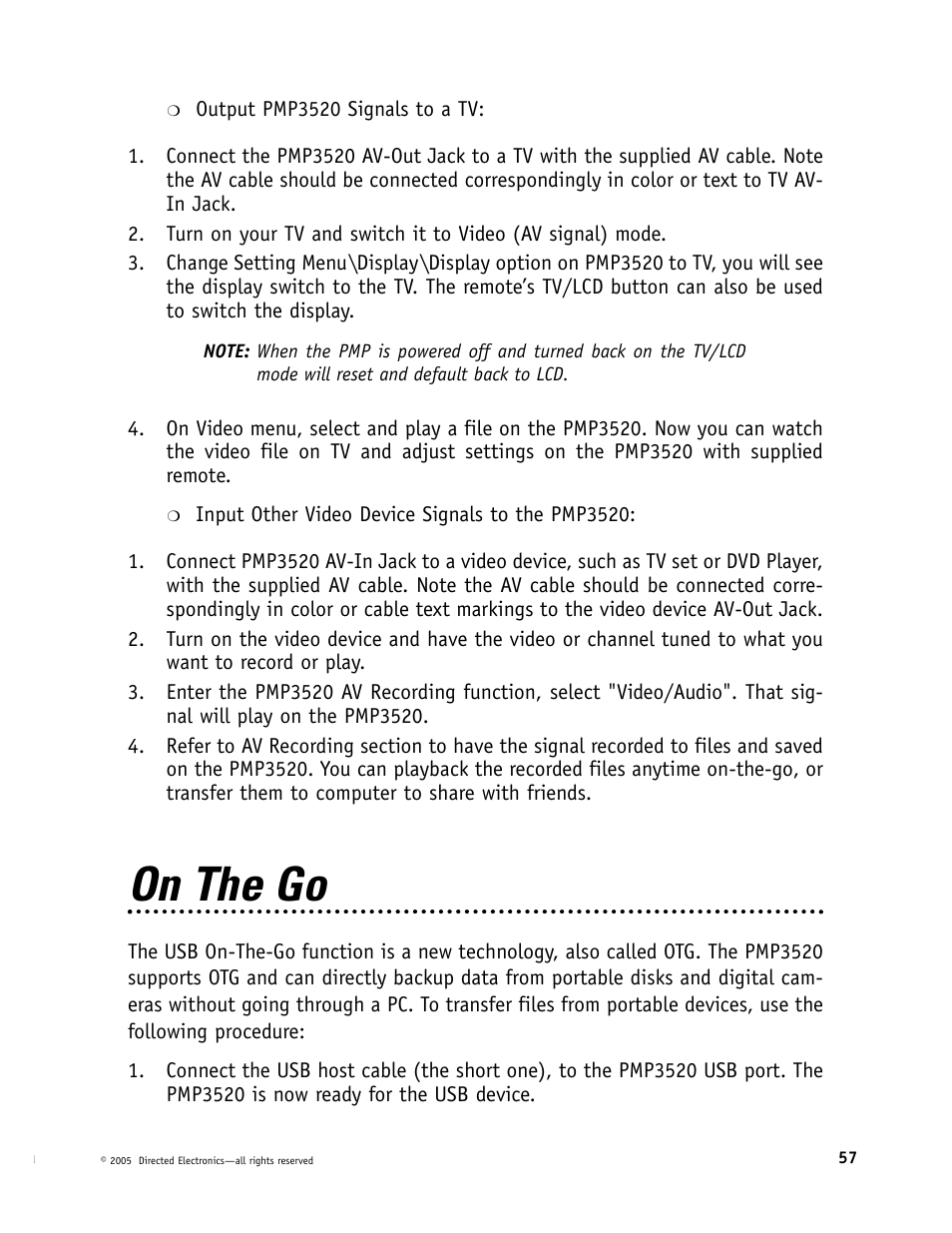 On the go | Directed Video Portable Media Player User Manual | Page 57 / 70