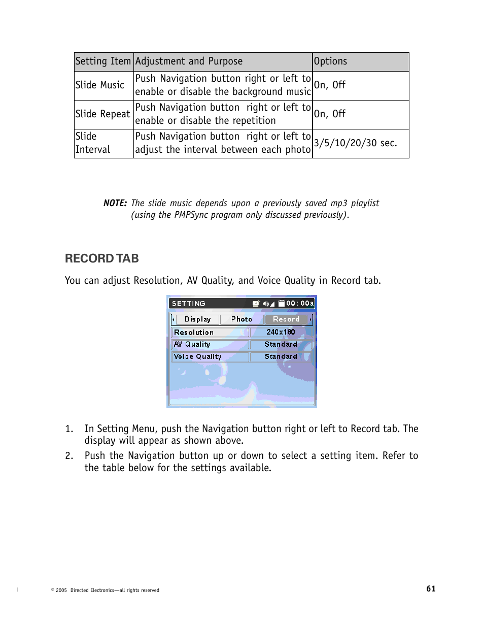 Directed Video Portable Media Player User Manual | Page 61 / 70
