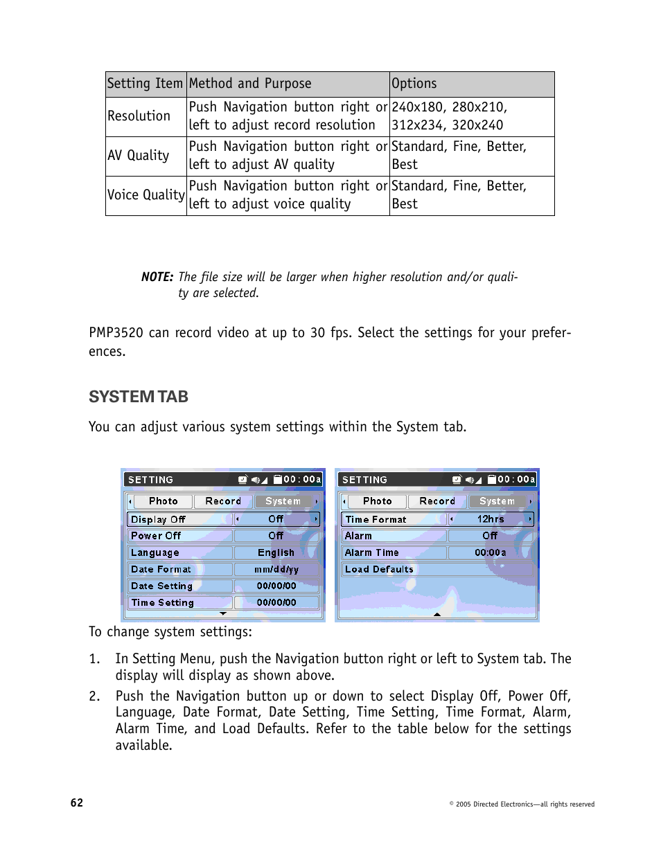 Directed Video Portable Media Player User Manual | Page 62 / 70