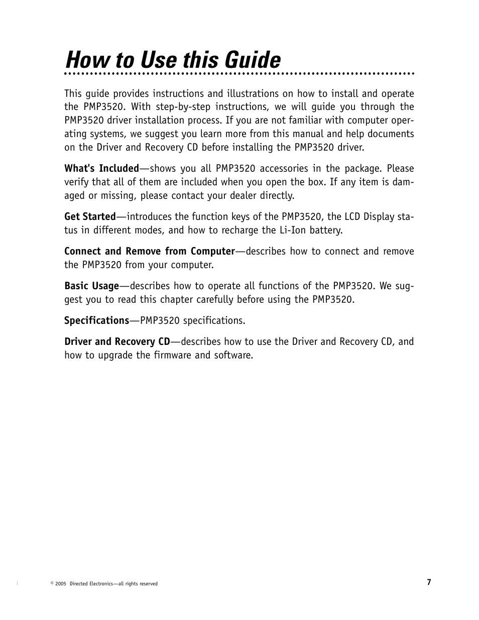 How to use this guide | Directed Video Portable Media Player User Manual | Page 7 / 70