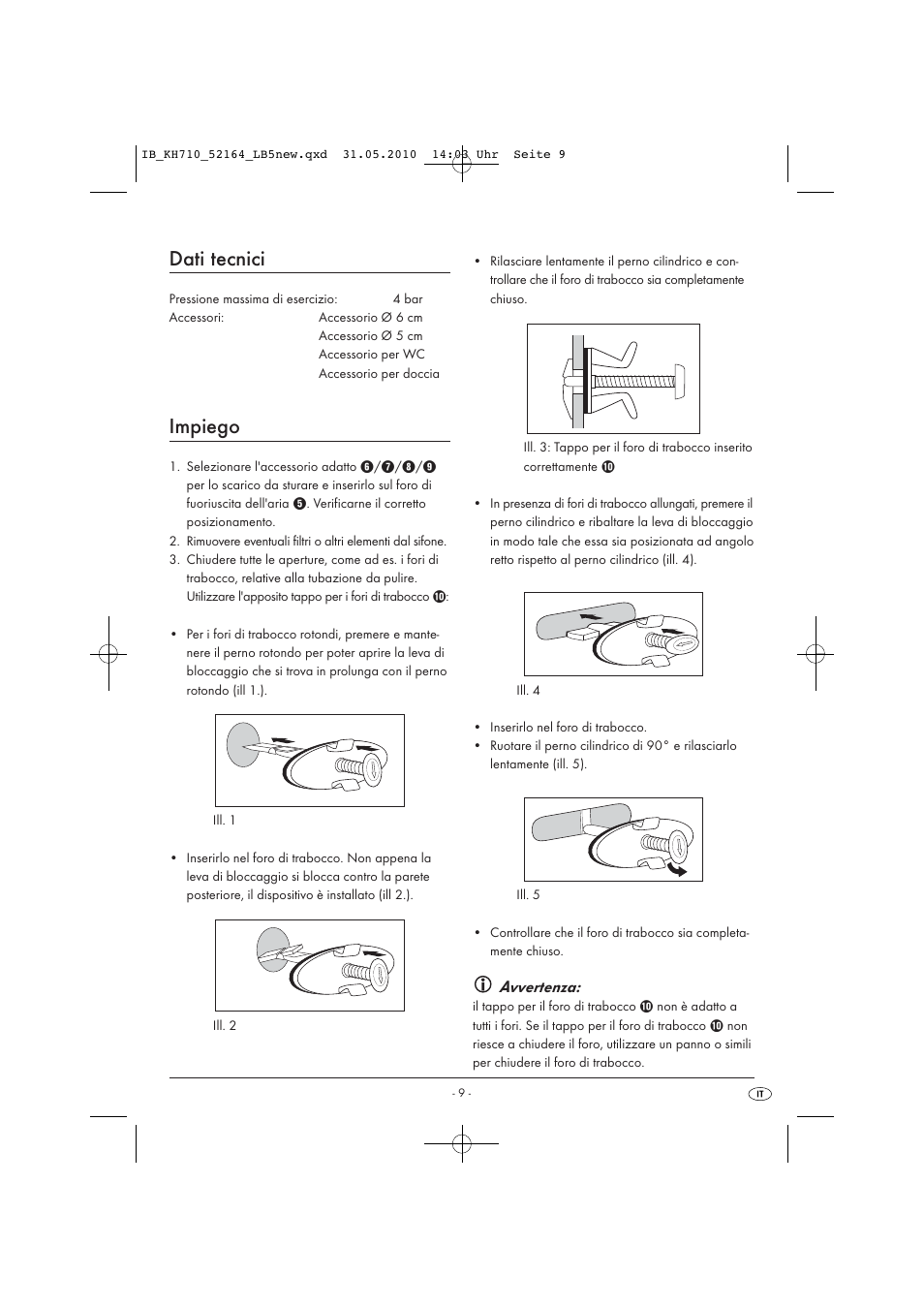 Dati tecnici, Impiego, Avvertenza | Powerfix KH 710 User Manual | Page 11 / 31