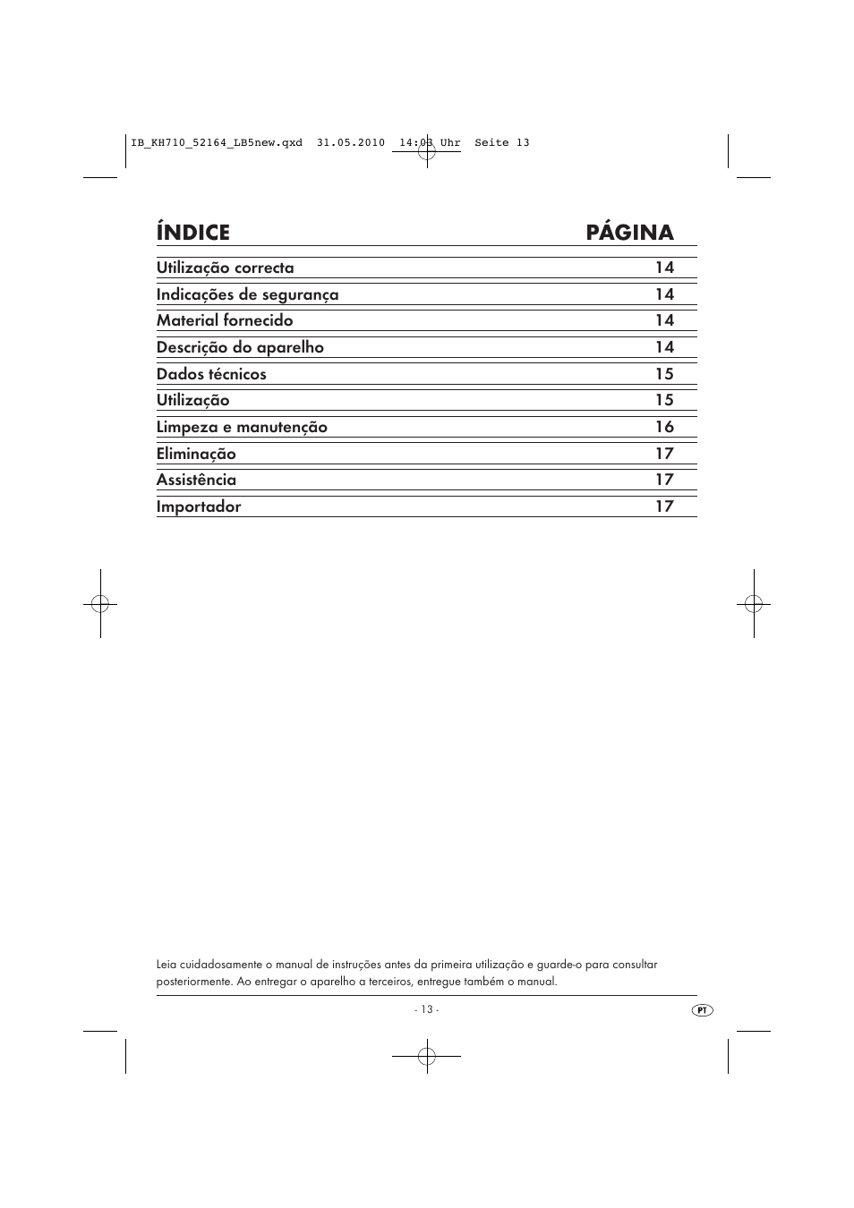 Índice página | Powerfix KH 710 User Manual | Page 15 / 31