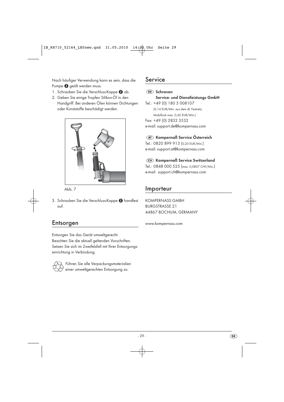 Entsorgen, Service, Importeur | Powerfix KH 710 User Manual | Page 31 / 31