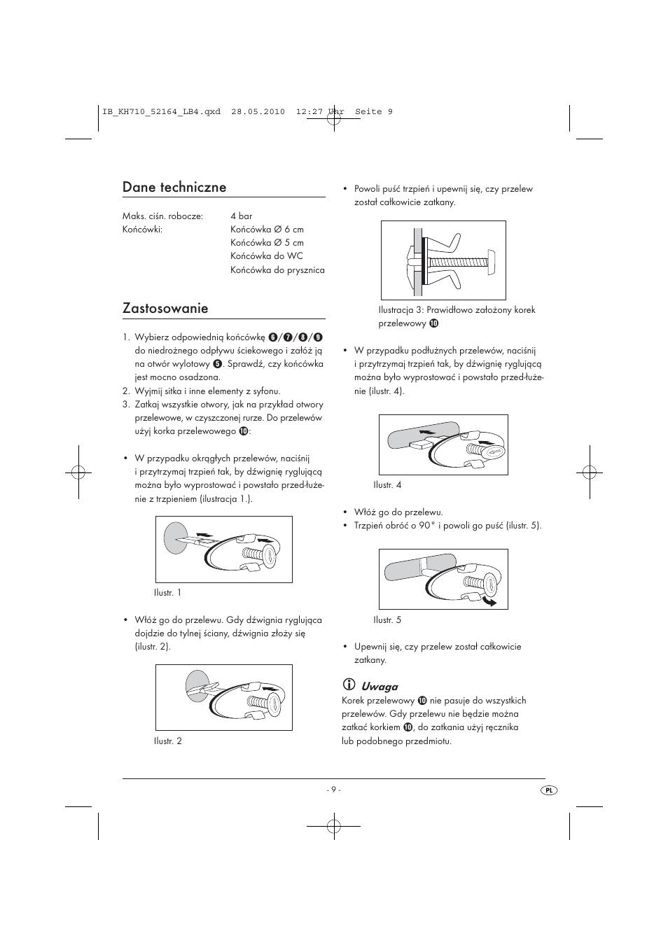 Dane techniczne, Zastosowanie, Uwaga | Powerfix KH 710 User Manual | Page 11 / 49