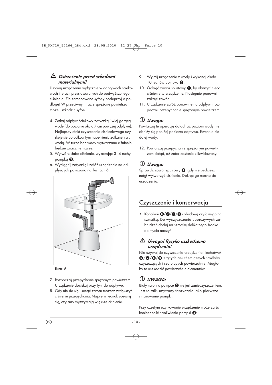 Czyszczenie i konserwacja, Ostrzeżenie przed szkodami materialnymi, Uwaga | Uwaga! ryzyko uszkodzenia urządzenia | Powerfix KH 710 User Manual | Page 12 / 49