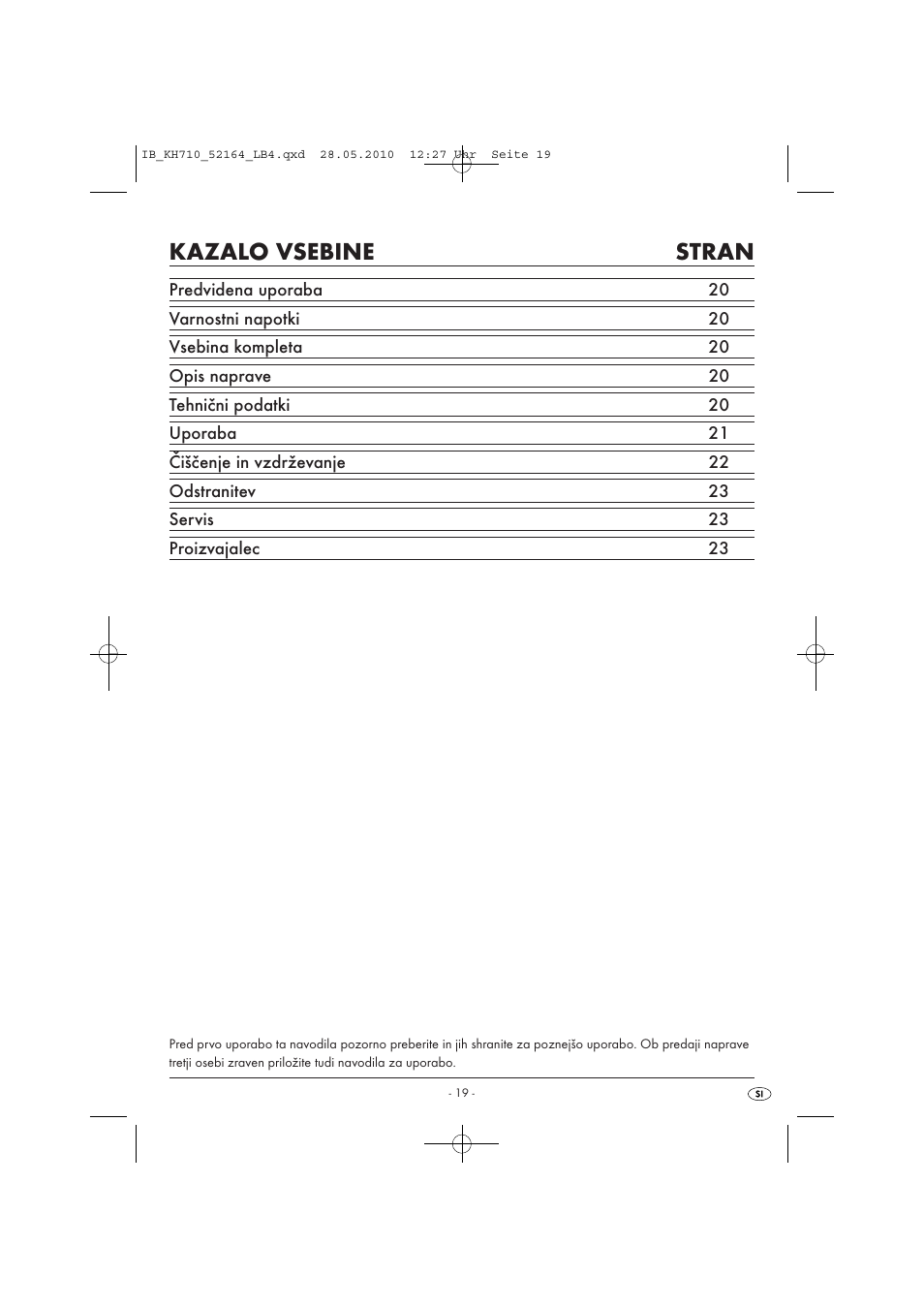 Kazalo vsebine stran | Powerfix KH 710 User Manual | Page 21 / 49