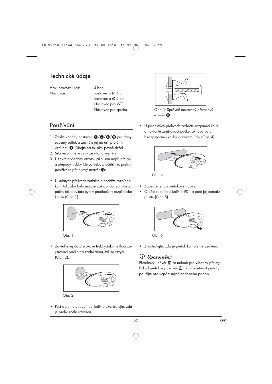 Technické údaje, Používání, Upozornění | Powerfix KH 710 User Manual | Page 29 / 49