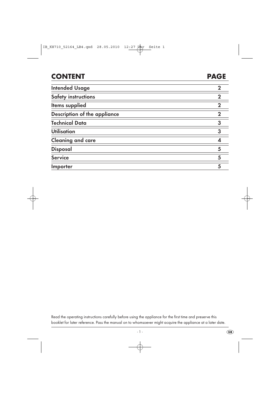 Content page | Powerfix KH 710 User Manual | Page 3 / 49