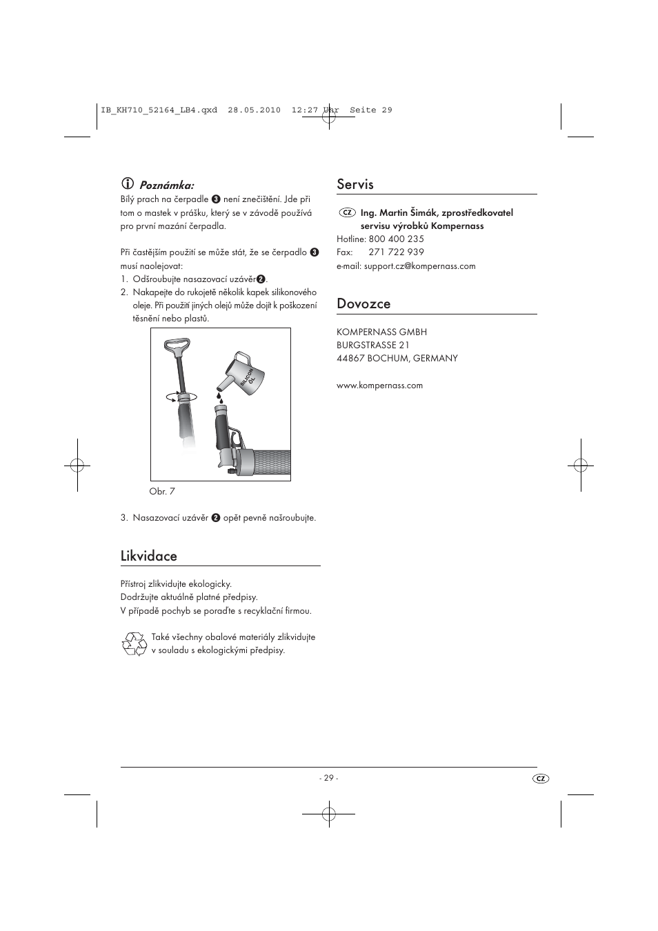 Likvidace, Servis, Dovozce | Powerfix KH 710 User Manual | Page 31 / 49