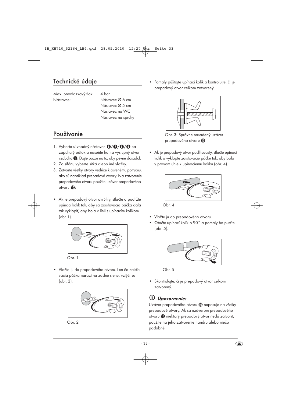Technické údaje, Používanie, Upozornenie | Powerfix KH 710 User Manual | Page 35 / 49
