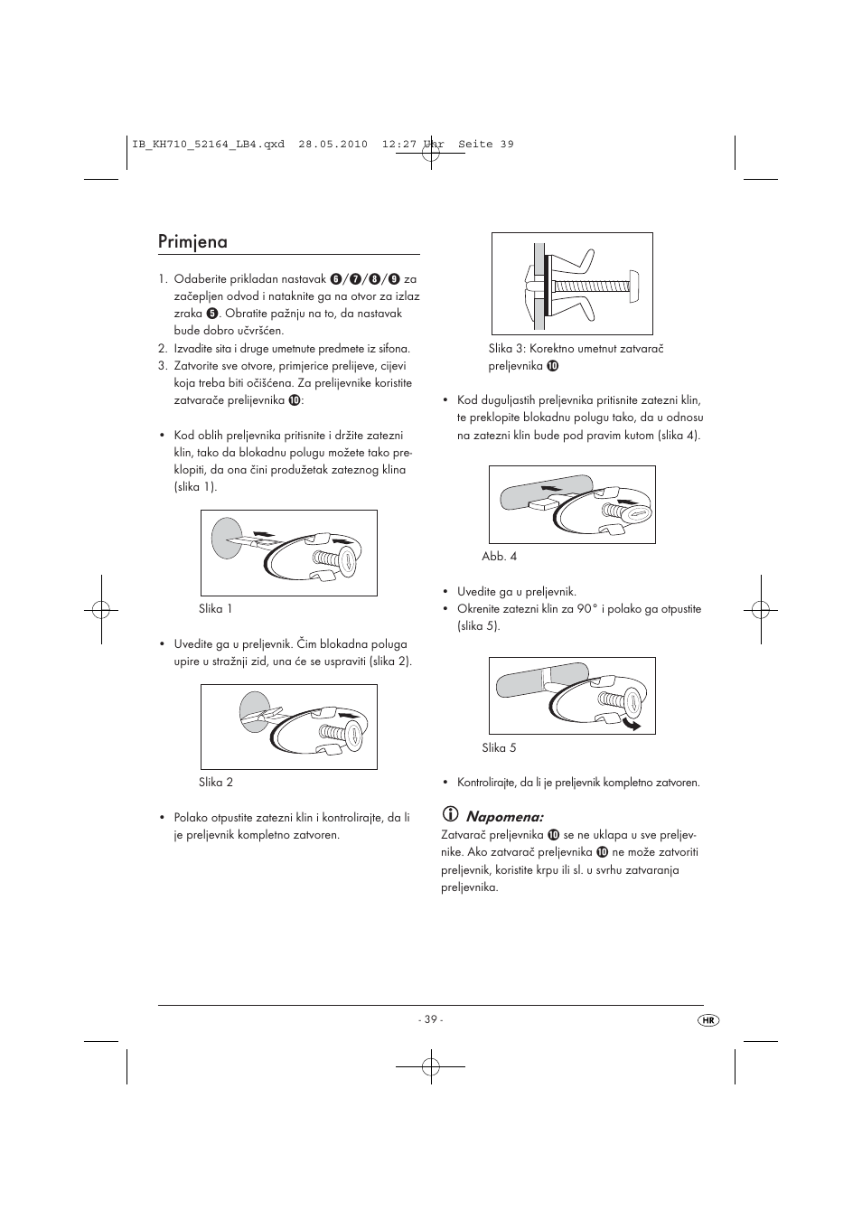 Primjena, Napomena | Powerfix KH 710 User Manual | Page 41 / 49